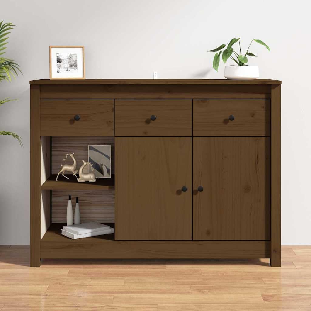 Credenza marrone miele, 100 x 35 x 74 cm, in legno massello di