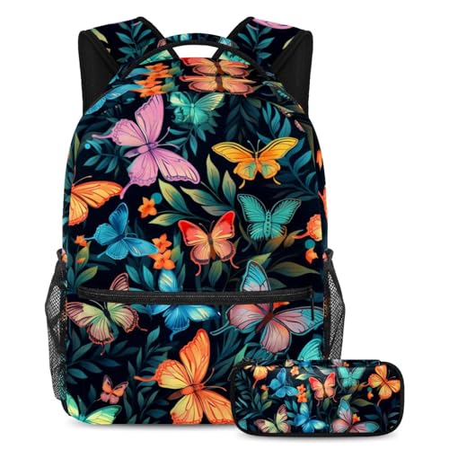 Cartables esthétiques papillons de grande capacité avec leur trousse assortie grand format