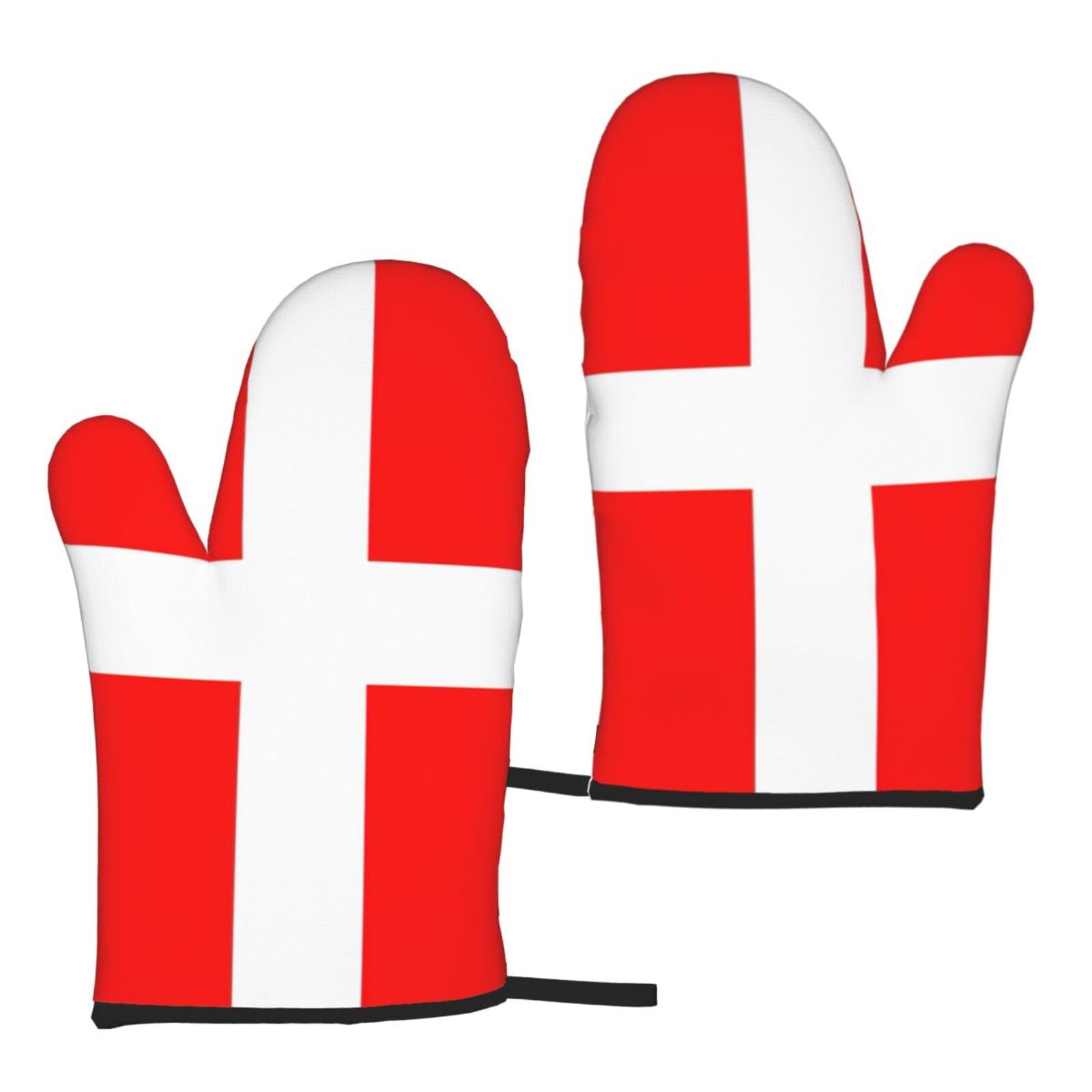 Nimongt Women's Black Denmark Danish Flag Print Adults Universal Fit Heat Resistant Oven Gloves Reusable Cooking Outdoor Grilling