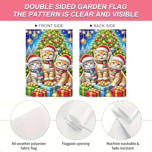 Image of BlissYard Garden Flag Kitten Pine Tree Winter 12x18 Inch Polyester
