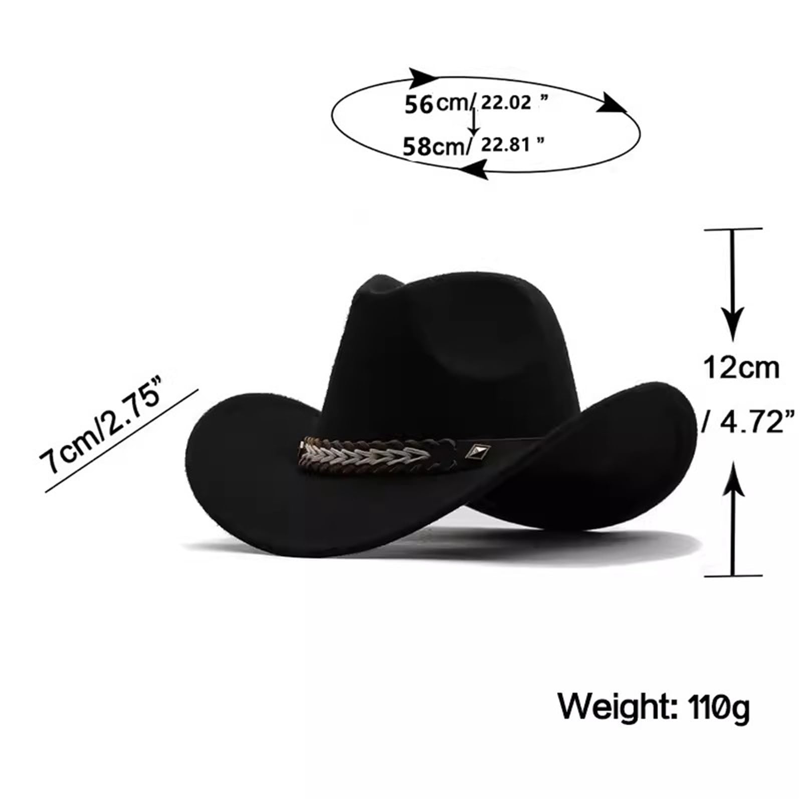 Cappello da Cowboy Cappello da Cowboy Western in Tweed con Cintura Larga, Coppia per Uomo e Donna