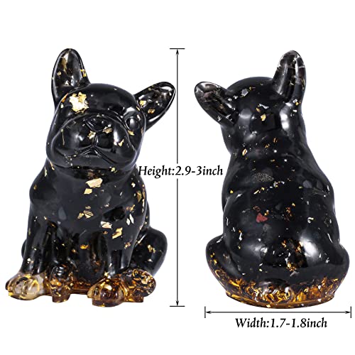Nupuyai Obsidian French Bulldog Carved Crystal Animal Statue Ornament, Energy Healing Stone Pocket Figurine Resin Home Office Decor - Image 2