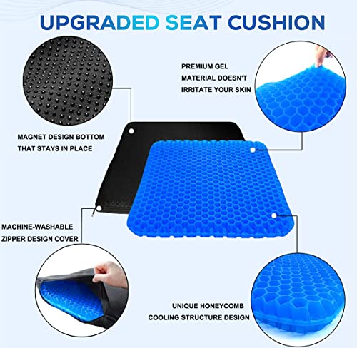 Image of Gel Enhanced Seat Cushion - 17.5x17.5inch Extra Large Double Thick Chair Cushion with Non-Slip Cover for Sciatica & Back Pain Relief - Durable Soft Mat Pad for Office, Car, Home, Travel, Blue