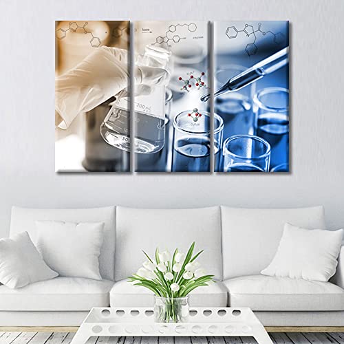 Image of Young Scientist Reagent is Dripped Into the Test Tube Pictures Artwork Wall Decor 3 Piece Clinical Laboratory Painting Black and White Wall Art Posters and Prints Framed Ready to Hang (42 inchWx28 inchH)