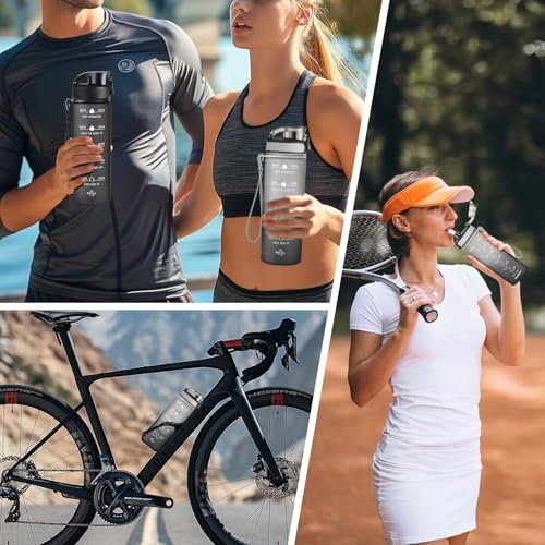 Image of Enerbone 24 oz Water Bottle, Leakproof BPA & Toxic Free, Motivational Water Bottle with Times to Drink and Straw, Fitness Sports Water Bottle with Strap for Office, Gym, Outdoor Sports
