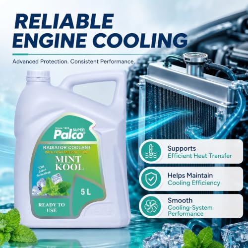 Image of PALCO MINT KOOL Radiator Coolant Ready to Use for Petrol Diesel Engines Cars, Jeep, Commercial Water as a Cooling Medium Vehicles| Ethylene Glycol Based Coolant| Nitrite Amine free 5Litre (Pack 3)