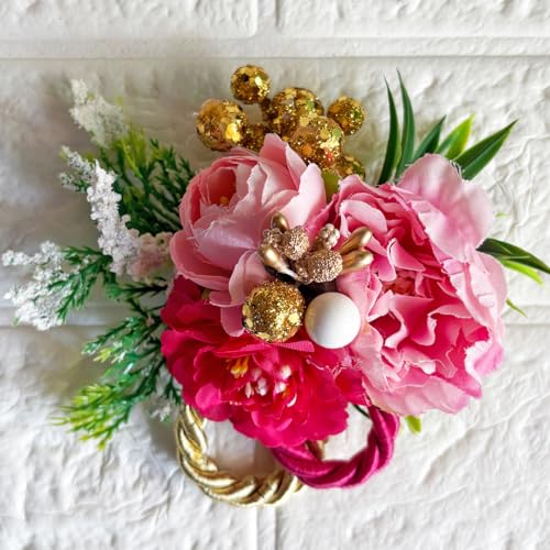 Image of ADIKALA Handmade Artificial Big Peonies 3 Flower Bunch for Trousseau Packing, Ready to use Flower Brooch Hamper for Decoration, Gift Wrapping Flowers (12, Pink)