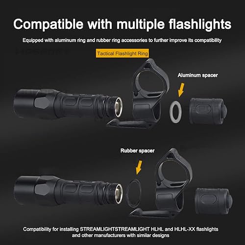 Miniatura 4 de Soporte de anillo de linterna táctica de 1 pulgada con clip de bolsillo para Airsoft Paintball Caza Gear Accesorios (negro)