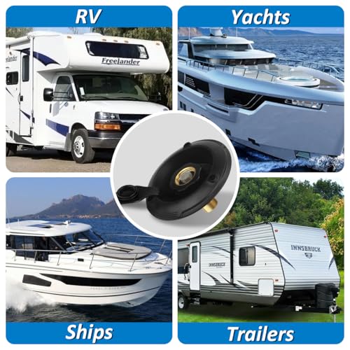 Image of RV City Water Inlet with Check Valve, RV Water Fill Inlet Connection with 3 /4 NH Female to 1 /2 NPT Male Lead-free Brass City Water Inlet Flange for RV, RV Water Inlet Replacement