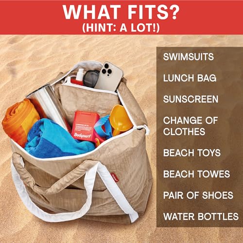 Bodysurf Beach Bags Waterproof Sandproof - Packable Foldable Nylon Zipper Tote Bag for Travel Lightweight, Pool, Boat, Cruise3