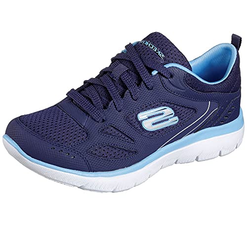 Skechers Mujer Summits Suited Zapatillas, Navy Leather/Mesh/Duraleather/Blue Trim, 36 EU