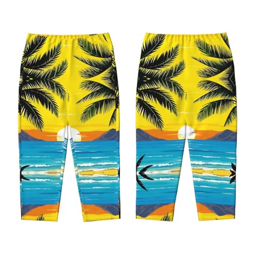 Pajama Pants Pajama Bottoms with Elastic Waistband Sleepwear Lounge PantsBeach Coconut Tree Painting3