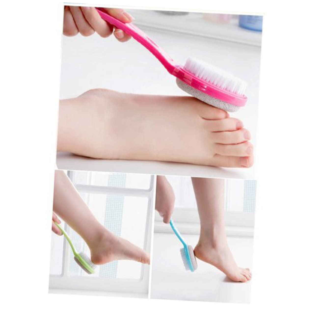 TOVINANNA Natural Double-Sided Foot Brush with Pumice Stone Random Color Plastic Handle 21 * 4.5cm Foot Exfoliating Brush