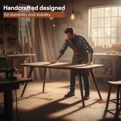 Image of WOODLAB Solid Sheesham Wood 6 Seater Dining Table Set | Wooden Six Seater Dining Table with Cushioned Cane Back Chairs Furniture for Living Room, Home, Hotel & Restaurants (Natural Finish)