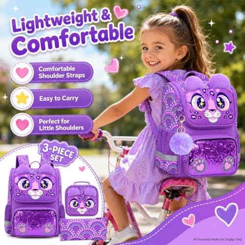 Image of KLFVB 3PCS Backpack for Girls and Boys, 15 inch Unicorn Dinosaur Bookbag with Lunch Box, Kids Preschool School bag