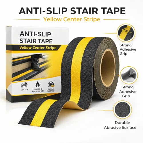 Image of YORWE Anti Slip Stair Tape with Glow in the Dark Strip - Heavy Duty Waterproof Non Slip Traction Tape for Stairs, Steps, Outdoor & Indoor Safety (Green, 15 Meter)