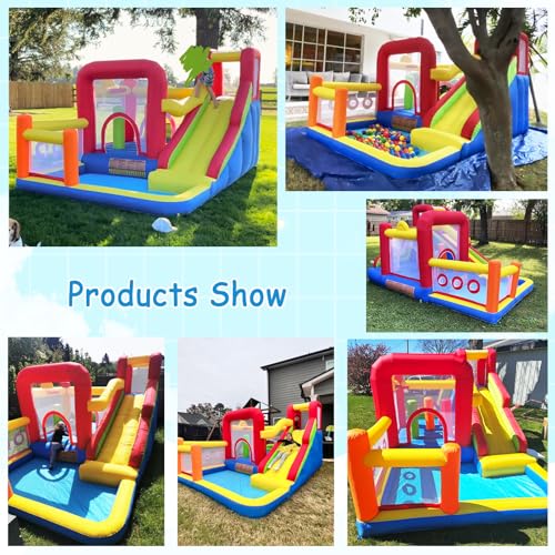 Ballsea Kinder Hüpfburg mit Gebläse - Multifunktional, Sicherheitsnetz, Sicher & Langlebig, Perfekt für Jede Saison, für Drinnen/Draußen