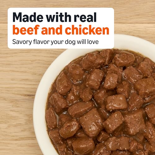Image of Amazon Basics Wet Dog Food, Cuts in Gravy with Beef, Made with Real Beef and Chicken, 13.2 oz can (Pack of 12)