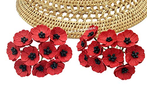 NAVA CHIANGMAI Poppies Mulberry Paper Flower,Poppy Flower for Scrapbooking Wedding Doll House Supplies Card,DIY Crafts,Artificial Mulberry Paper Flowers Wedding Home Decoration. (Red)
