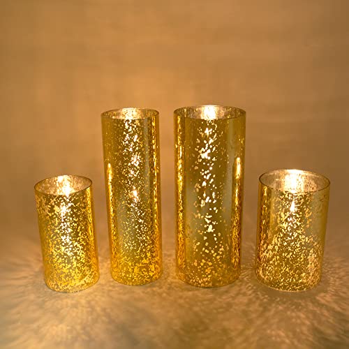 Image of CYS EXCEL 2 PCS (H:6 inch D:3 inch) Mercury Gold Glass Hurricane Candleholder Open Ended Tube Shade | Multiple Size Choices Open Flame Candle Chimney Tube Cover | Bottomless Cylinder