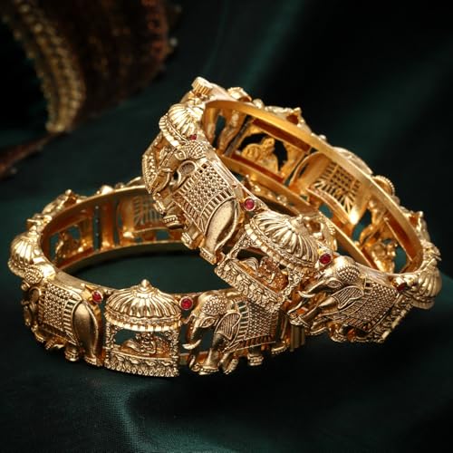 Image of Shining Diva Fashion 18k Gold Plated Temple Jewellery Bangles for Women | Set of 2 Bangles Set | Stylish Traditional Kada Bangles | Just Like Real Gold Jewellery