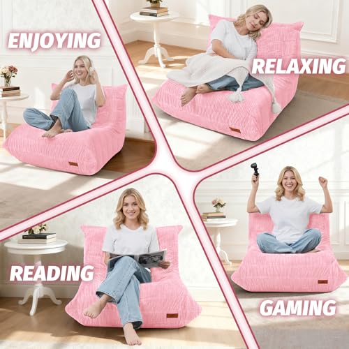 Image of Bean Bag Chair,Giant Beanbag Chairs for Adults,Comfy Large Fireside Chair Lazy Sofa,Corduroy Bean Bag Lounger with Memory Foam Filled,Floor Sofa Couch for Home,Dorm,Living Room (Pink)
