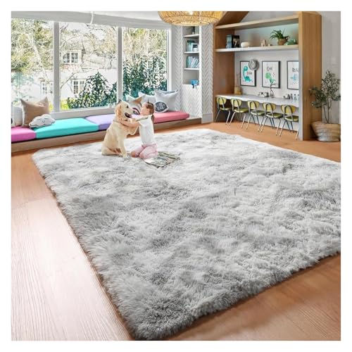 LTYKNGH Alfombra Habitacion Alfombras for Dormitorio, Alfombra esponjosa Gris teñida con Lazo for Sala de Estar(Light Grey,120x200cm 47x79in)