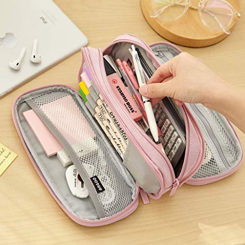 Cicimelon Pencil Case Big Capacity Handheld 3 Compartments Pencil Pouch Portable Large Storage Canvas Pen Bag For Boys Girls Adults Students Business Office(Pink) #TOP6