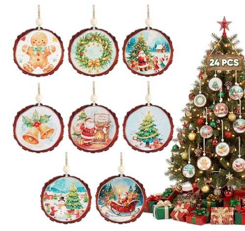 24 Stück Christbaumschmuck Holz 7cm Weihnachtsbaum Deko, Baumschmuck...