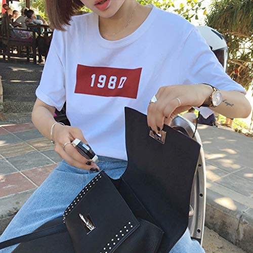 zrshygs Womens Girl 1980 Chiffres T-Shirt imprimé T-Shirt à Manches Courtes avec col en V Tops Basiques Casual - M