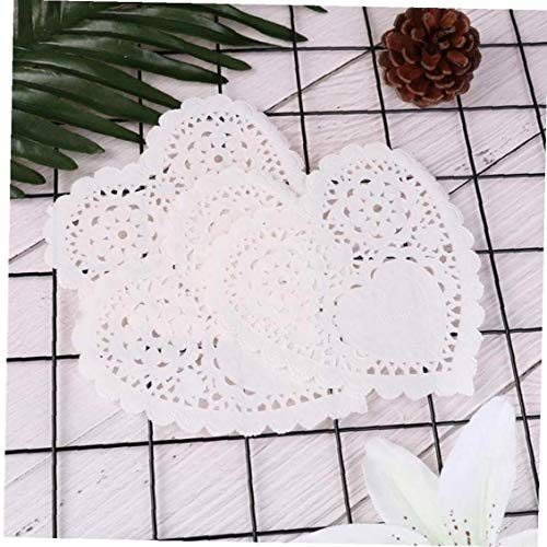 Aisoway 100 Pcs Mini Valentine en Forme De Coeur Coaster Napperons en Dentelle De Papier De Soirée De Mariage Saint Valentin Décoration Ornements Blancs
