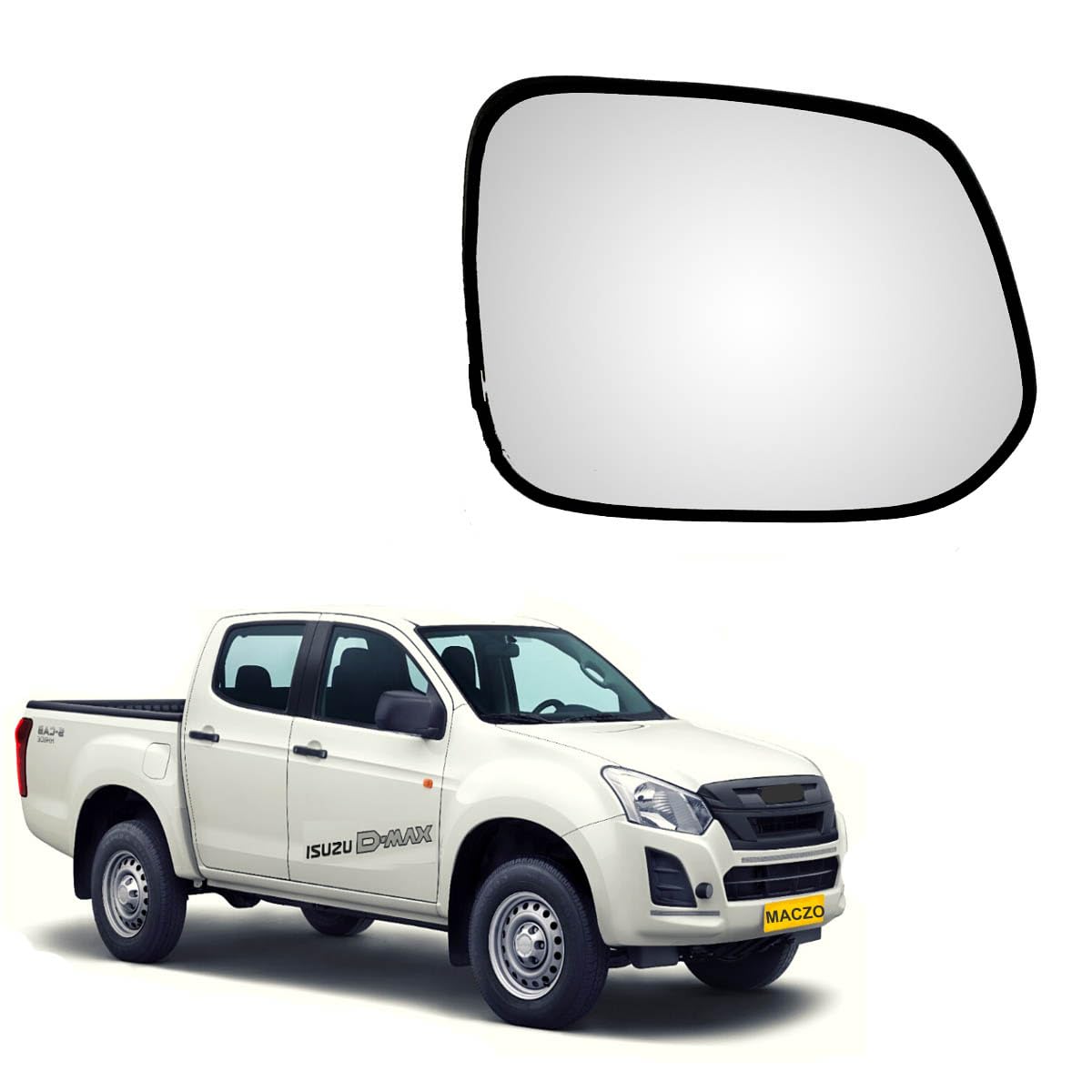 MACZO - orvm Right (Driver) Side Rear View Mirror Glass for Isuzu D-Max 2014-2020 Model Type-1