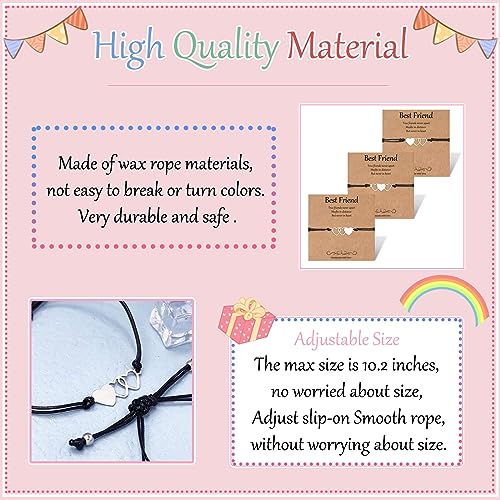 Friendship Bracelets for 3, Trio Bracelets for Best Friends, Matching Distance Bracelet, Adjustable Birthday Friendship Jewelry Gifts for Women3