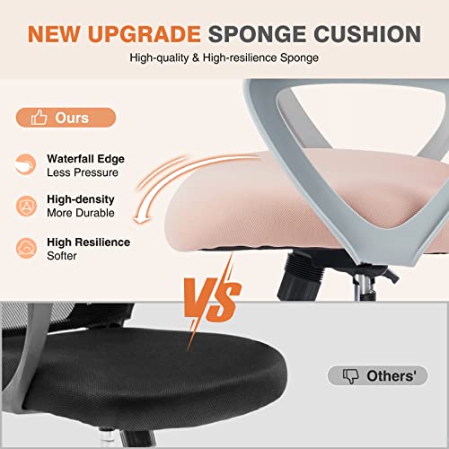 Image of Sweetcrispy Ergonomic Mid-Back Mesh Home Office Desk Chair with Wheels, Managerial Executive Chair with Lumbar Support, and Comfortable Armrests for Home, Bedroom, Study, Office, Pink