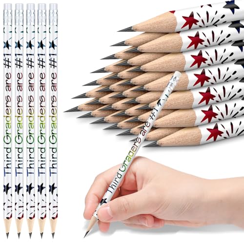 Tenceur 24 Pcs 3rd Graders Pencils Motivational Pencils with Erasers with Back to School Supplies for Kids Student Teacher Classroom Reward