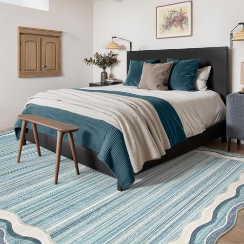 Tapete moderno Lahome 5x7 azul lavable antideslizante miniatura 3