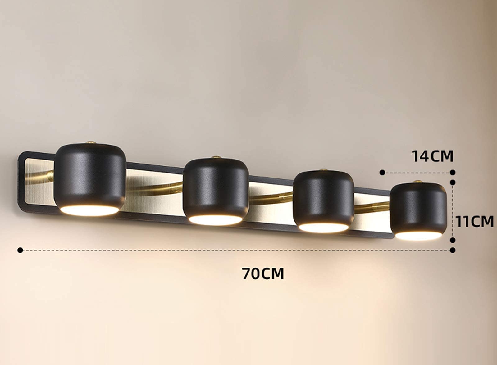 Światło Lustrzane Led,Regulowana Lampa Ścienna Lustrzana Wewnętrzna,Metalowa Akrylowa Wodoodporna Lampa Ścienna 2/3/4 Głowy,Do Toalet W Łazience/Black/4 Heads 20W