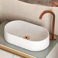 Cuba Pia de Banheiro Lavabo Polido Oval de Apoio Sobrepor - Branco