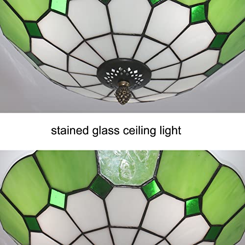 Skyweel 12 INCH GREEN Inch Vintage Tiffany Style Glass Flush Mount Ceiling Lighting Fixtures Retro Rural Pastoral Classical Lamp Led Chandelier Semi Flush Mount Lights Lamps  thumb #2