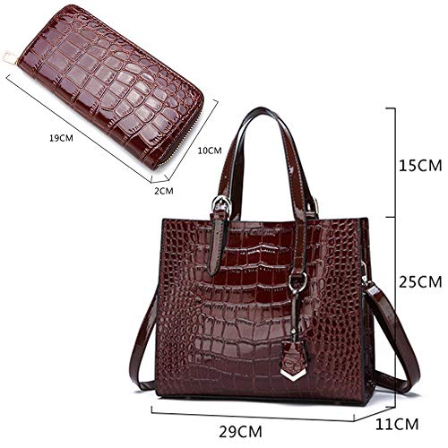 Women Handbags PU Leather Crocodile Pattern Shoulder Bag Wallets Clutch Purse 2 Pcs Set2