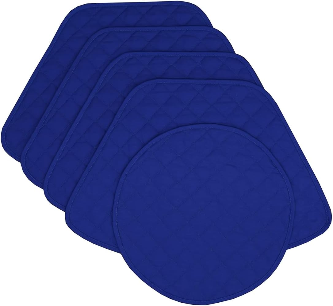 Sweet Pea Linens Solid Royal Blue Quilted Wedge-Shaped Placemats - Set of Four Plus Center Round-Charger