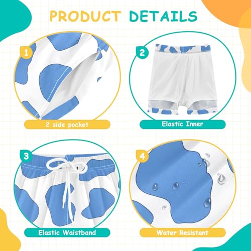Toddler Boys Swimwear Swim Trunks with Compression Liner 4T Cow Blue4