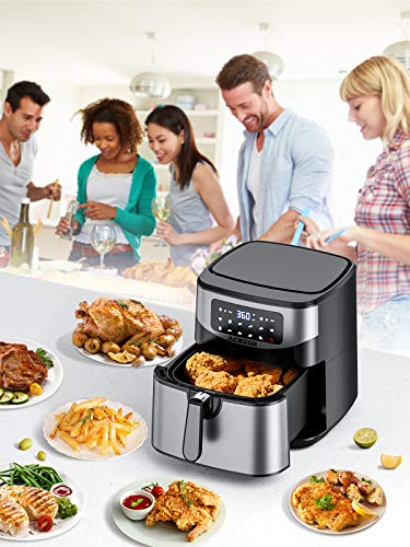 Acezoe 7.4 Quart Air Fryer, 9 Presets Electric Air Fryers Oven with Preheat, 1700-Watt Hot Air Fryers with LED Digital Touchscreen,Nonstick Basket, 23 Recipes, Stainless Steel Large Vortex Air Fryers