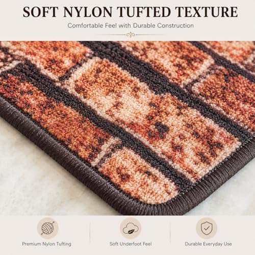 Image of Matz&More 3D Brick Floor Mat | 40x60 CM | Brown Red | Nylon Tufted Gel Baking Anti-Slip | Doormat for Home Entrance, Kitchen & Bedroom