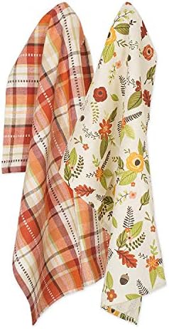 DIIFall Basics Kitchen Dishtowel Collection Printed & Plaid Fall Dish Towel Set, 18x28, Floral Plaid, 2 Count