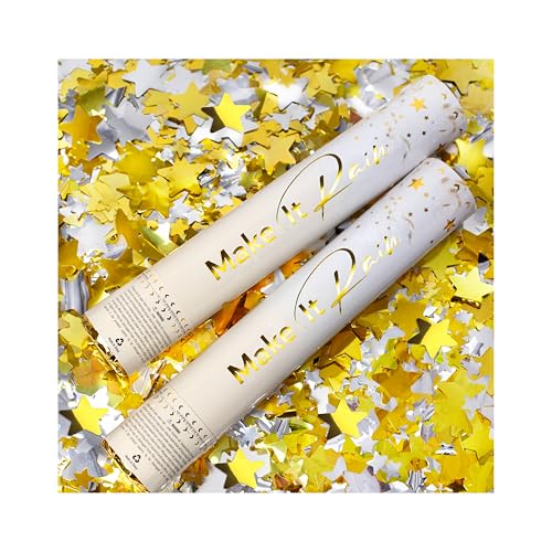 PrimePure Confeti Canyon Canon de confetes estrelas dourado, conjunto de 2, tubo dourado canon de confetes para casamento, festa, aniversário, aniversário e graduação