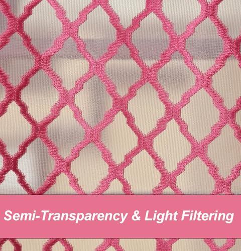 Image of IVAZA Heavy Premium Polyester Beautiful Moroccan Trellis Design Transparent Net Curtains | Modern Parde for Living Room Bedroom | Home Office Screens Window- 5 Feet (Pack of 2) Pink