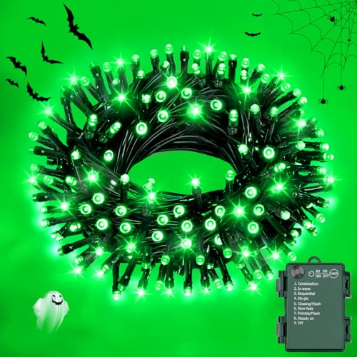 FFZZKJ Halloween Lights Outdoor Timer 8 Modes Waterproof Battery Operated 10Ft/3M 30 LED Indoor for Halloween Decorations/Christmas Decorations Door Window Green
