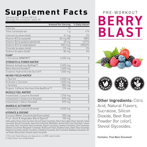Image of Kaged Original Pre Workout Powder | Berry Blast | Pre-Workout with Creatine, Beta Alanine, L-Citrulline, BCAAs | 274 mg Caffeine | Pre Supplements for Men & Women | 20 Servings