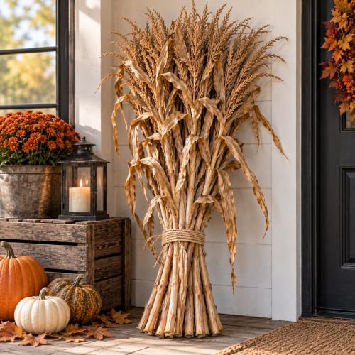 30 Dried Corn Stalks – 3 Ft Natural Cornstalk Bundle for Natural Fall Decor